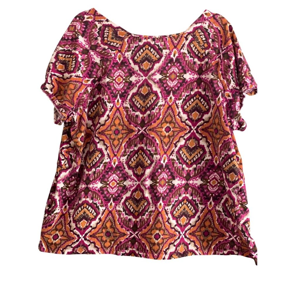 VTG Avenue Top Pink Orange SS Beaded Neckline Women 22/24 - Picture 3 of 8